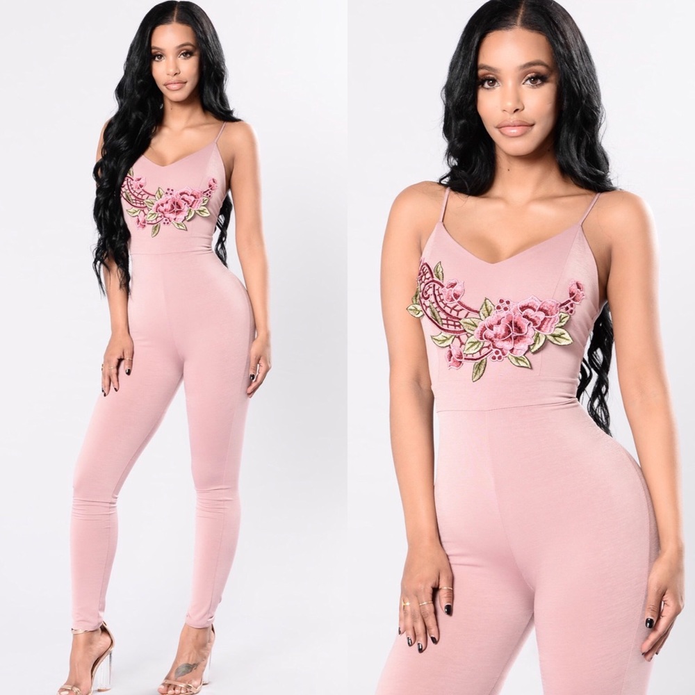Fashion Nova Dusty Blush Floral Jumpsuit